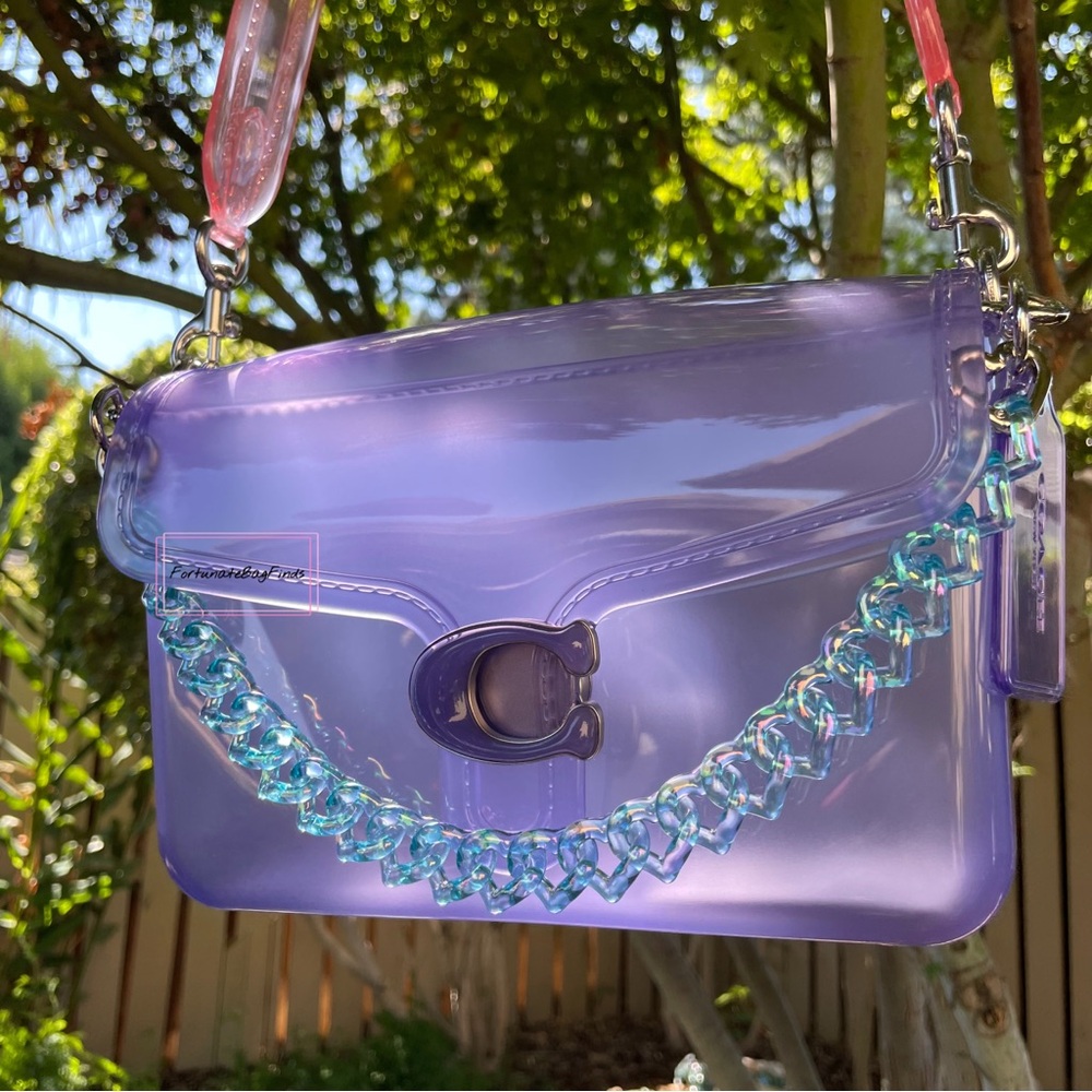 Triple Hearts Resin Bag Chain Strap Aqua Blue Rainbow Iridescent Strap - Picture 9 of 10